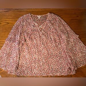 Belle + Sky Women’s Floral (Slightly Sheer) Ruffle Sleeve Flounce Blouse Size XL